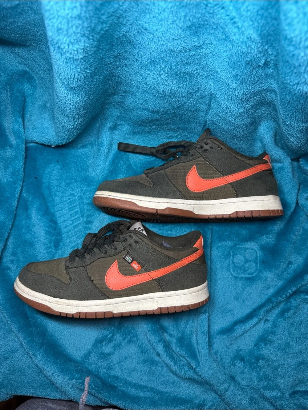 Nike Kids Dark Green Sneakers with orange Swoosh